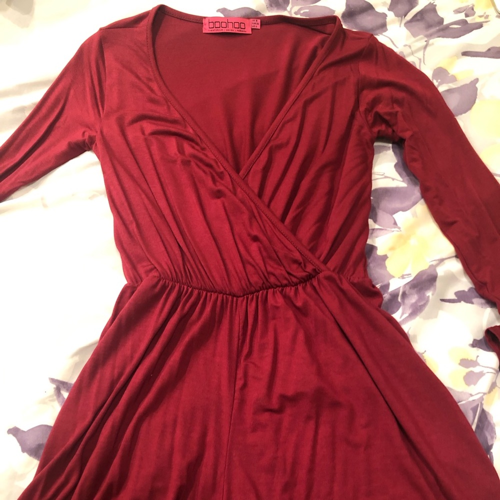 Red Wine Long Sleeved Romper